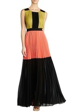 BCBGMaxAzria Sleeveless Colorblock Pleated Maxi Dress